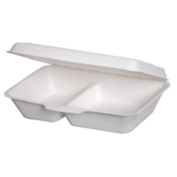 Bagasse Pulp 2 Compartment Food Box Container Pack of 125