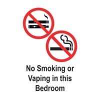 No Smoking/Vaping Bedroom 75 x 50mm Self-Adhesive Pack 5