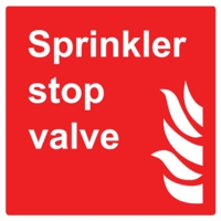 Fire Sprinkler Stop Value Sign 100mm x 100mm Self-Adhesive