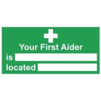 First Aider Located Self- Adhesive 150mm x300mm Sign