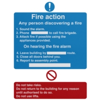 Fire Action Sign PVC 150mm x 200m Sign
