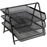 Wiremesh 3-Tier Letter Trays Set Black
