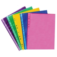 A4 Portrait Punched Pockets Assorted Coloured Pack of 50