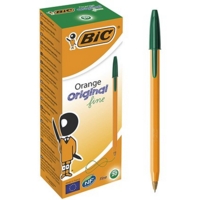 Bic Orange Fine Ballpoint Pens Green Ink Box of 20