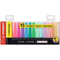 Stabilo Boss Highlighters Neon Pastel Pack of 15