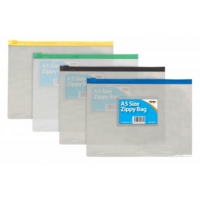 A5 Polythene Clear Assorted Colour Zips Storage SINGLE BAG