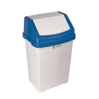 50L White Plastic Flip Top Bin with Blue Lid