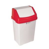 50L White Plastic Swing Top Bin with Red Lid
