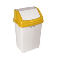 50L White Plastic Swing Top Bin with Yellow Lid