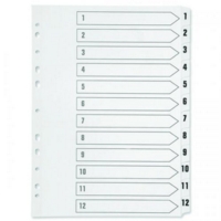 A4 White Index PVC 1-12 Tab File Dividers