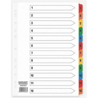 A4 White Index Multi-Coloured 1-12 Tabs File Dividers