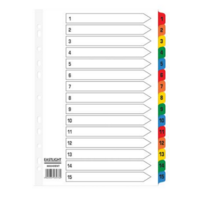 A4 White Index Multi-Coloured 1-15 Tabs File Dividers