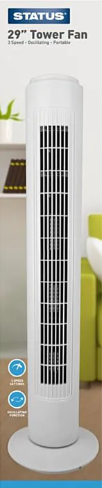 29" Oscillating Tower Floor Fan White