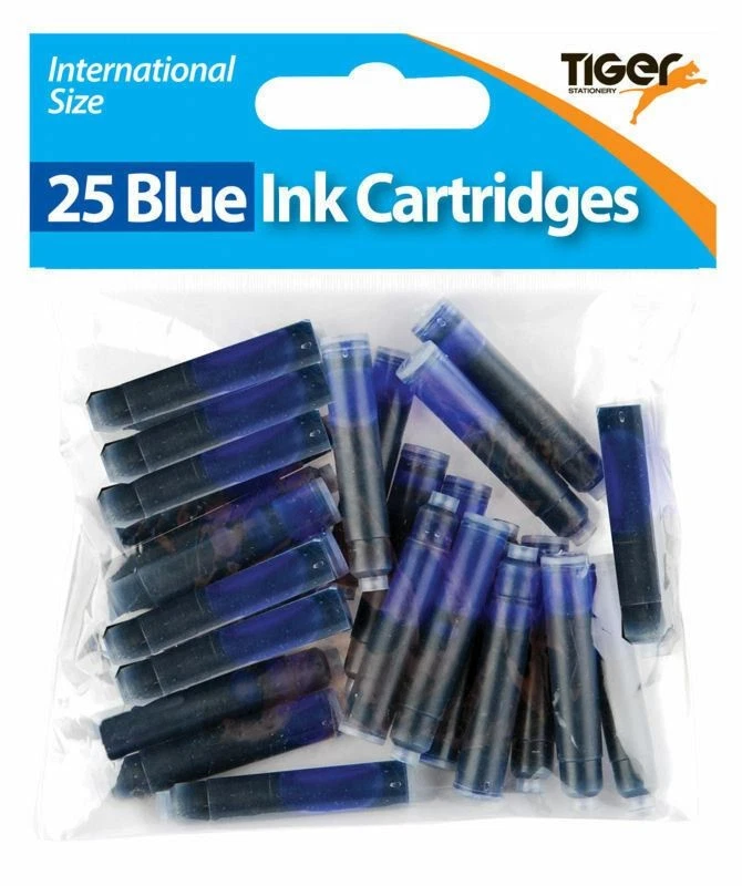 Fountain Pen Blue Ink Refill Cartridges Pack of 25